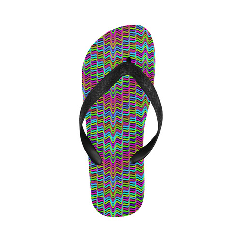 Crazy Pink Green Blue Waves Flip Flops for Men/Women (Model 040)