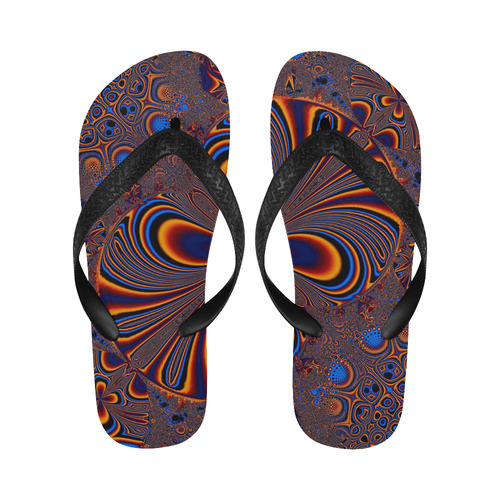 Bright Orange And Blue Fractal Butterfly Flip Flops for Men/Women (Model 040)
