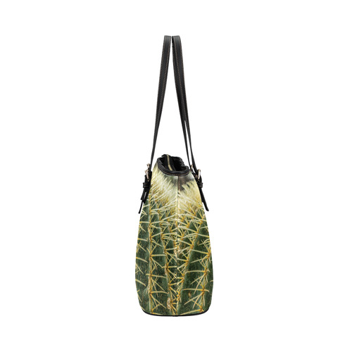 Photography Art - Cactus green yellow Leather Tote Bag/Large (Model 1651)