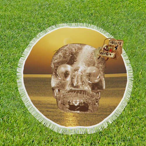 Crystal Skull Gold Circular Beach Shawl 59"x 59"