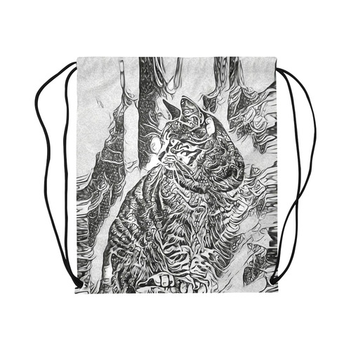 Black White Drawing of a CAT Large Drawstring Bag Model 1604 (Twin Sides)  16.5"(W) * 19.3"(H)