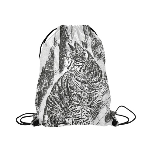 Black White Drawing of a CAT Large Drawstring Bag Model 1604 (Twin Sides)  16.5"(W) * 19.3"(H)