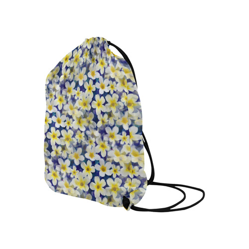 Summer Flowers Pattern White Blue Large Drawstring Bag Model 1604 (Twin Sides)  16.5"(W) * 19.3"(H)