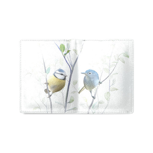 2 Cute Birds in Tree, watercolor Men's Leather Wallet (Model 1612)