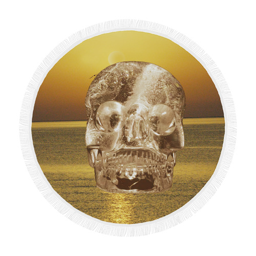 Crystal Skull Gold Circular Beach Shawl 59"x 59"