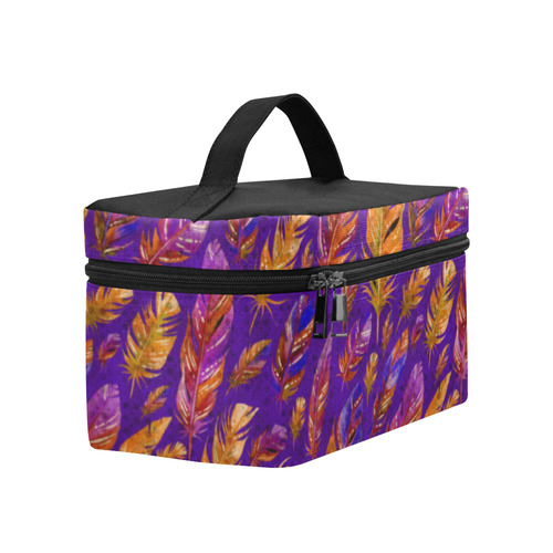 Watercolor Feathers And Dots Pattern Purple Cosmetic Bag/Large (Model 1658)