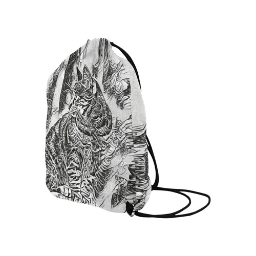 Black White Drawing of a CAT Large Drawstring Bag Model 1604 (Twin Sides)  16.5"(W) * 19.3"(H)