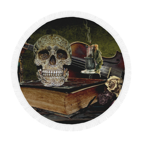 Funny Skull and Book Circular Beach Shawl 59"x 59"