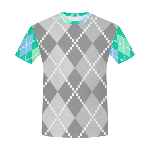 Designers vintage TSHIRT with blocks : grey, green All Over Print T-Shirt for Men (USA Size) (Model T40)