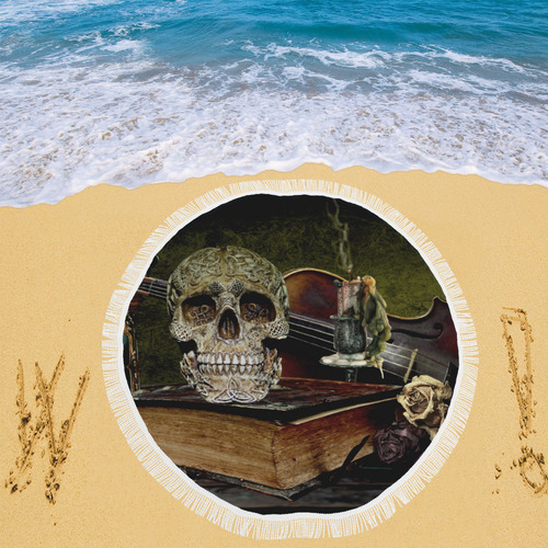 Funny Skull and Book Circular Beach Shawl 59"x 59"