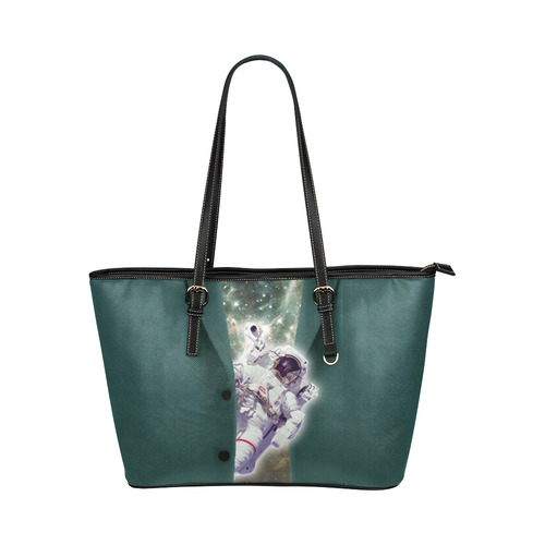 Astronaut looks out of a jacket Leather Tote Bag/Large (Model 1651)