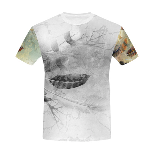 MEN DESIGNERS T-SHIRT with Feathers / grey, brown All Over Print T-Shirt for Men (USA Size) (Model T40)