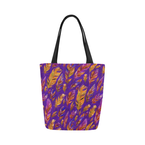 Watercolor Feathers And Dots Pattern Purple Canvas Tote Bag (Model 1657)