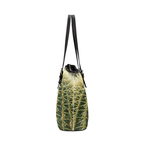 Photography Art - Cactus green yellow Leather Tote Bag/Small (Model 1651)