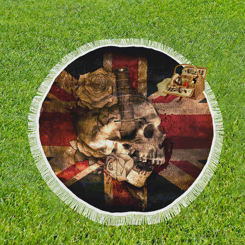 Grunge Skull and British Flag Circular Beach Shawl 59"x 59"
