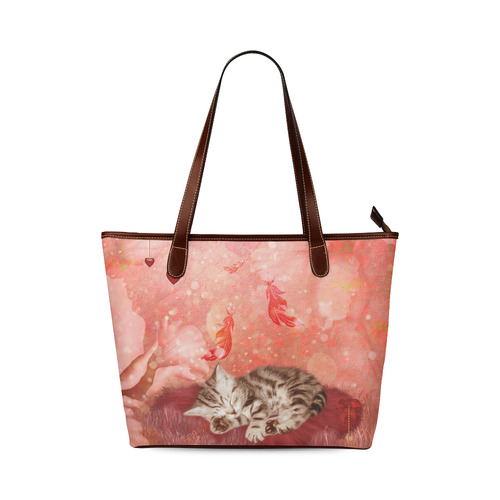 Sweet little sleeping kitten Shoulder Tote Bag (Model 1646)