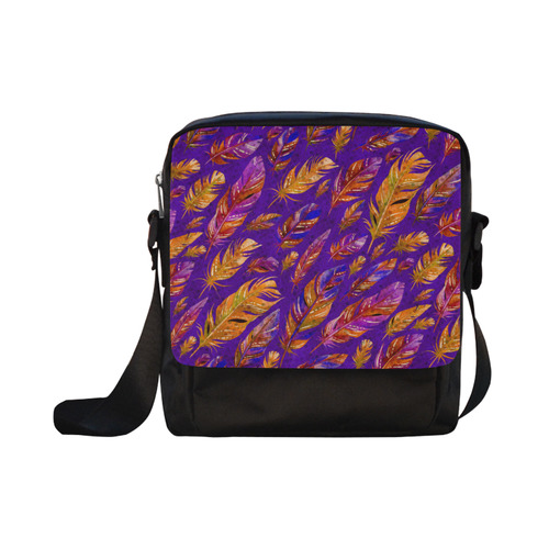 Watercolor Feathers And Dots Pattern Purple Crossbody Nylon Bags (Model 1633)