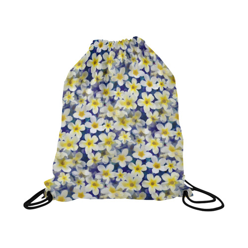 Summer Flowers Pattern White Blue Large Drawstring Bag Model 1604 (Twin Sides)  16.5"(W) * 19.3"(H)