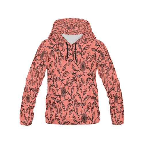 Vintage Lace Floral Peach Echo All Over Print Hoodie for Women (USA Size) (Model H13)