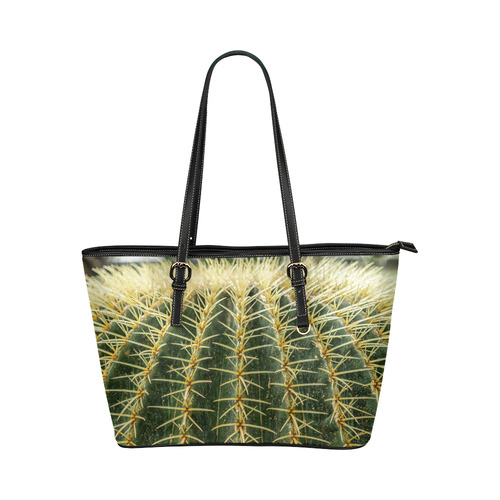 Photography Art - Cactus green yellow Leather Tote Bag/Large (Model 1651)