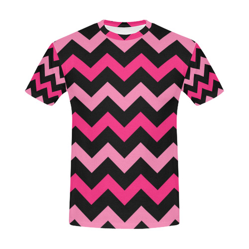 MEN T-SHIRT : Pink, black zig-zg Edition All Over Print T-Shirt for Men (USA Size) (Model T40)