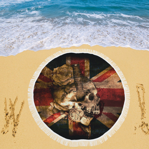 Grunge Skull and British Flag Circular Beach Shawl 59"x 59"
