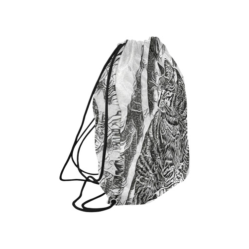 Black White Drawing of a CAT Large Drawstring Bag Model 1604 (Twin Sides)  16.5"(W) * 19.3"(H)