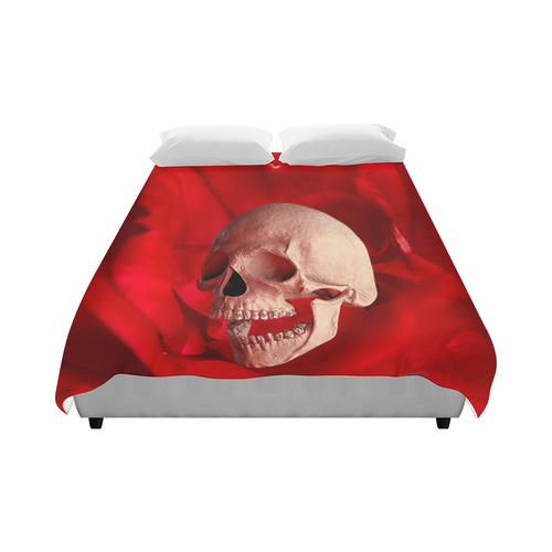 Funny Skull and Red Rose Duvet Cover 86"x70" ( All-over-print)