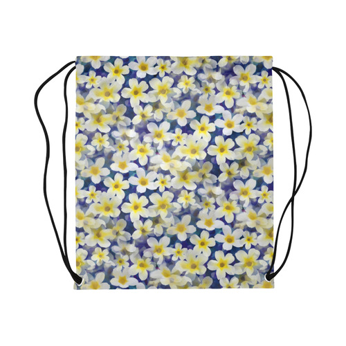 Summer Flowers Pattern White Blue Large Drawstring Bag Model 1604 (Twin Sides)  16.5"(W) * 19.3"(H)