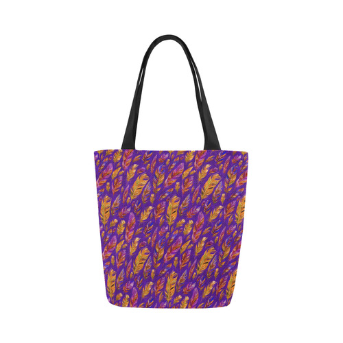 Watercolor Feathers And Dots Pattern Purple Canvas Tote Bag (Model 1657)