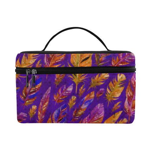 Watercolor Feathers And Dots Pattern Purple Cosmetic Bag/Large (Model 1658)