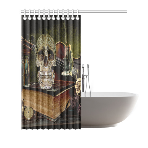 Funny Skull and Book Shower Curtain 72"x72"