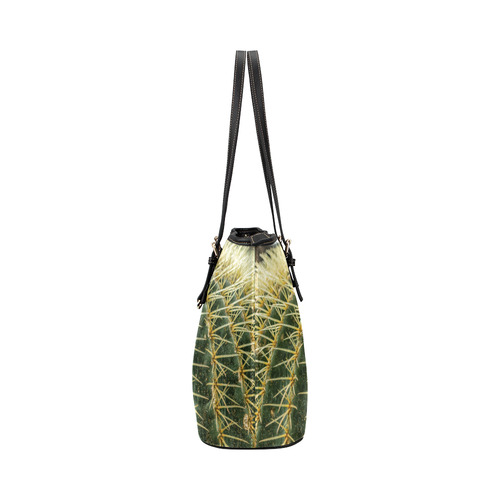 Photography Art - Cactus green yellow Leather Tote Bag/Small (Model 1651)