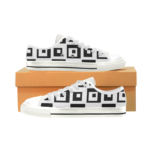 Black & White Cubes Low Top Canvas Shoes for Kid (Model 018)