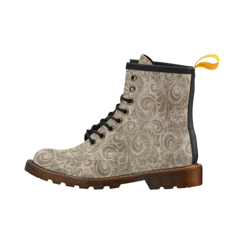 Denim with vintage floral pattern, light brown High Grade PU Leather Martin Boots For Men Model 402H