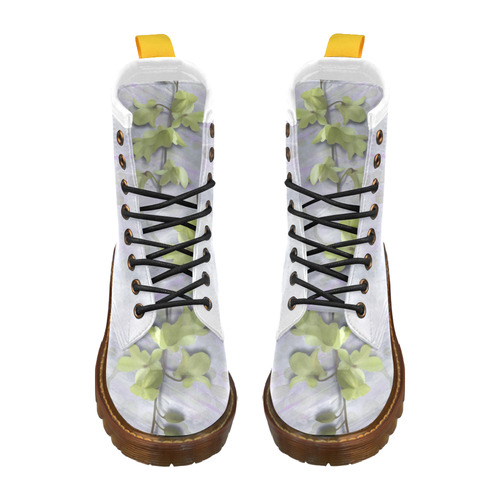 Yellow Orchid on purple, elegant floral painting High Grade PU Leather Martin Boots For Women Model 402H