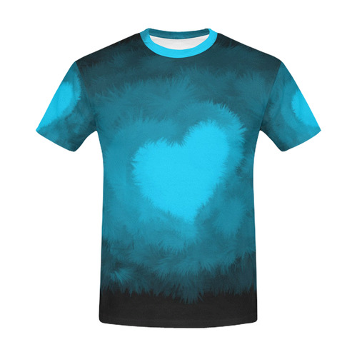 Blue Fluffy Heart, Valentine All Over Print T-Shirt for Men (USA Size) (Model T40)
