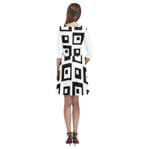 Black & White Cubes Tethys Half-Sleeve Skater Dress(Model D20)