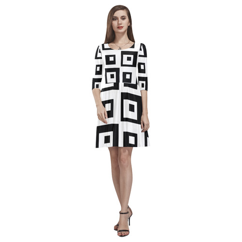 Black & White Cubes Tethys Half-Sleeve Skater Dress(Model D20)