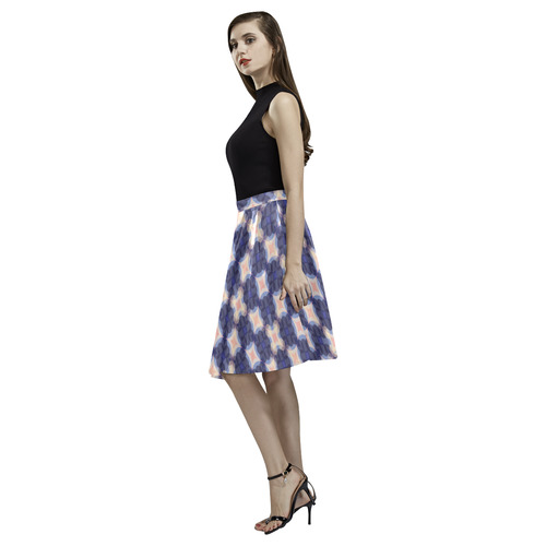 Navy Kaleidoscope Pattern Melete Pleated Midi Skirt (Model D15)