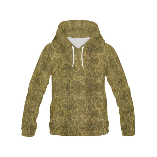 Denim, vintage floral pattern, gold brown yelllow All Over Print Hoodie for Women (USA Size) (Model H13)