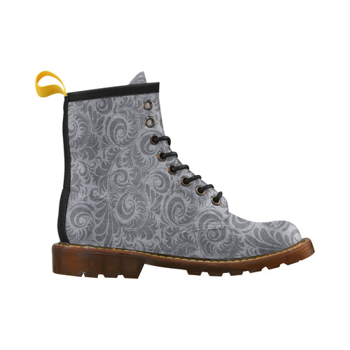 Denim with vintage floral pattern, light grey High Grade PU Leather Martin Boots For Men Model 402H
