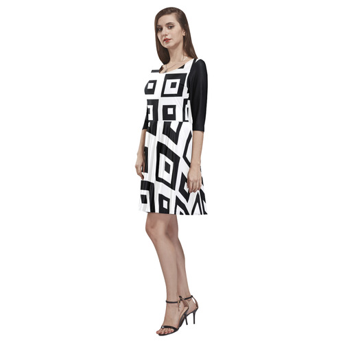 Black & White Cubes Tethys Half-Sleeve Skater Dress(Model D20)