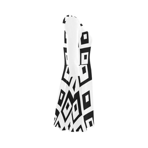 Black & White Cubes 3/4 Sleeve Sundress (D23)