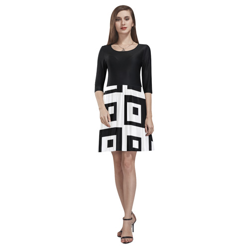 Black & White Cubes Tethys Half-Sleeve Skater Dress(Model D20)