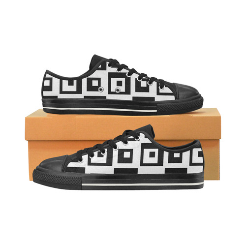 Black & White Cubes Low Top Canvas Shoes for Kid (Model 018)