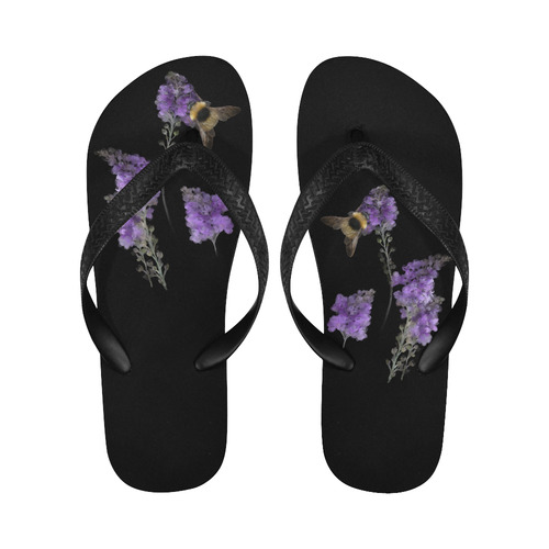 Bumblebee on Purple Flowers, floral watercolor Flip Flops for Men/Women (Model 040)