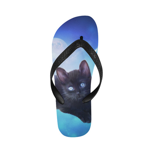 Cute black kitten in the sky Flip Flops for Men/Women (Model 040)