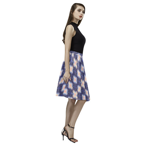 Navy Kaleidoscope Pattern Melete Pleated Midi Skirt (Model D15)