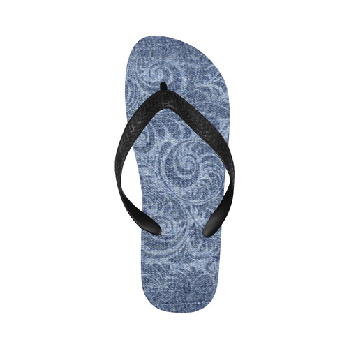 Denim with vintage floral pattern, blue romance Flip Flops for Men/Women (Model 040)